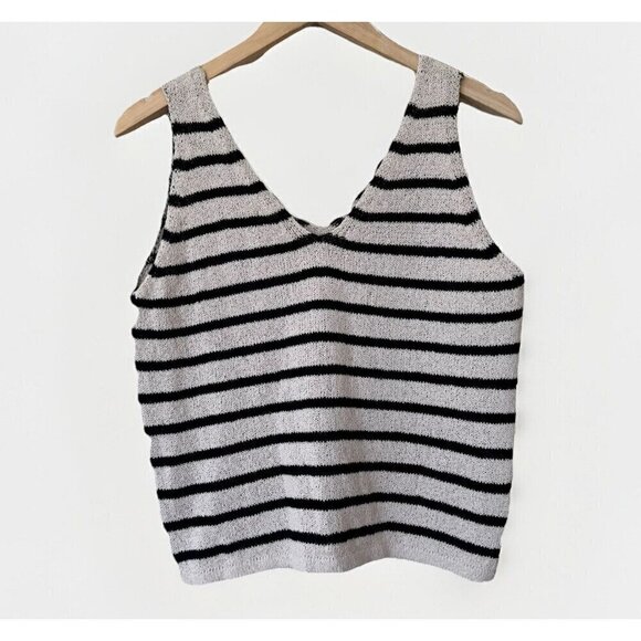Primark Tops - Primark Knit Striped Cream Black Cropped V Neck Tank Size Medium